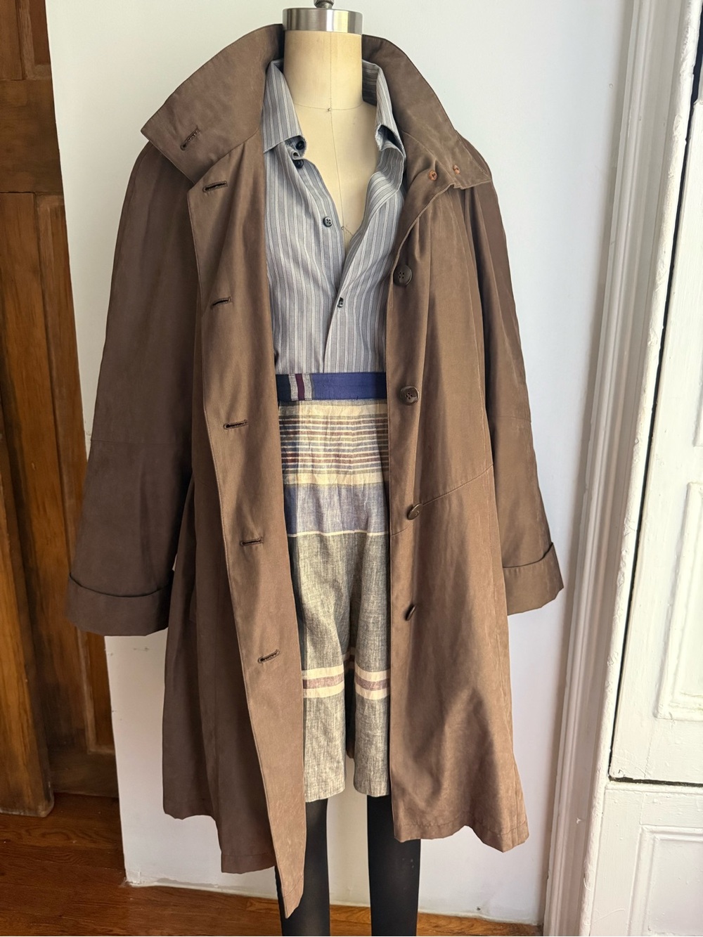 Vintage FS Brown Oversized High Collar Trench Coat Medium